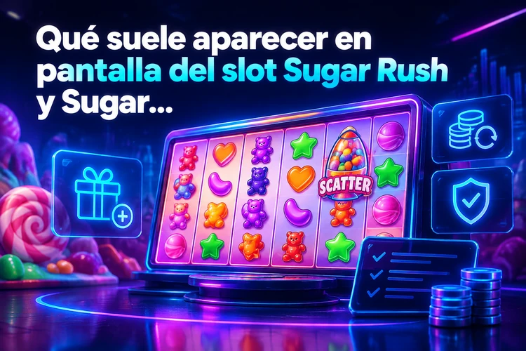 Qué suele aparecer en pantalla del slot Sugar Rush y Sugar Rush slots